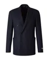 Canali Peak-lapels Wool-blend Blazer In Black