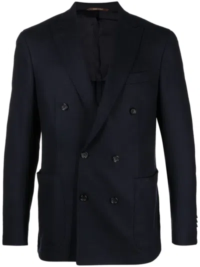 Canali Peak-lapels Wool-blend Blazer In Blau