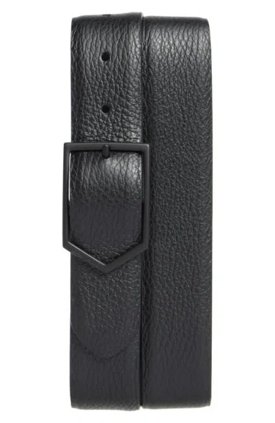 Canali Pebbled Calfskin Leather Belt In Black