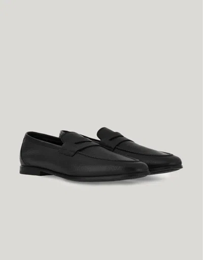 Canali Penny Loafers Noirs En Cuir De Veau Foulonné In Black