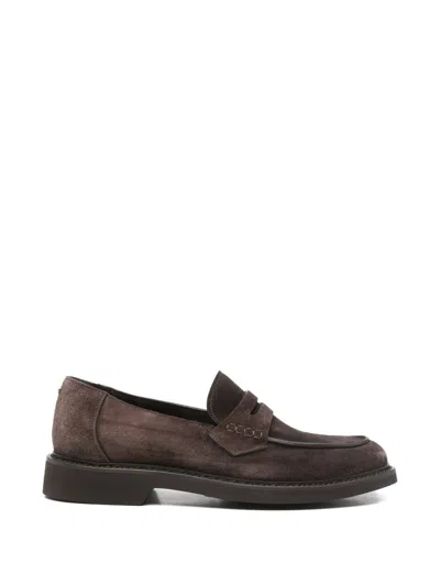Canali Penny-strap Loafers In Brown
