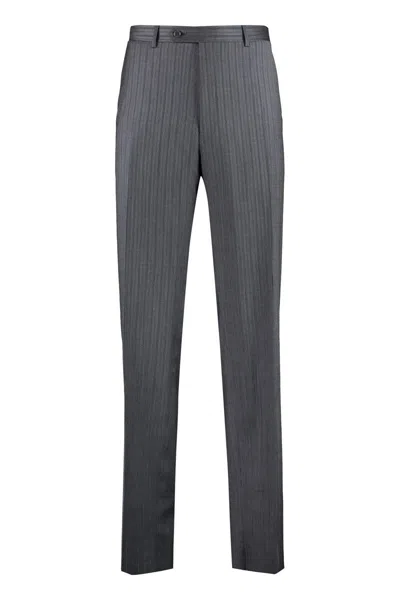 Canali Pin-striped Wool Tailored Trousers In Grey