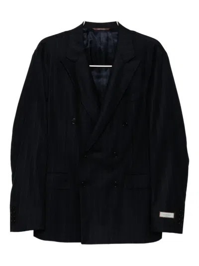 Canali Pinstripe Double-breasted Suit In Black