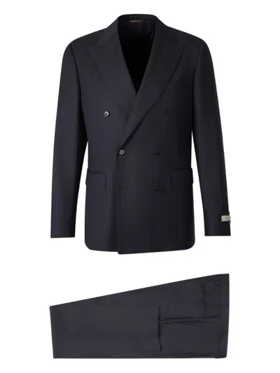 Canali Pinstripe Double-breasted Suit In Blue