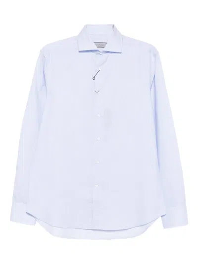 Canali Pinstripe Long-sleeved Shirt In Blue