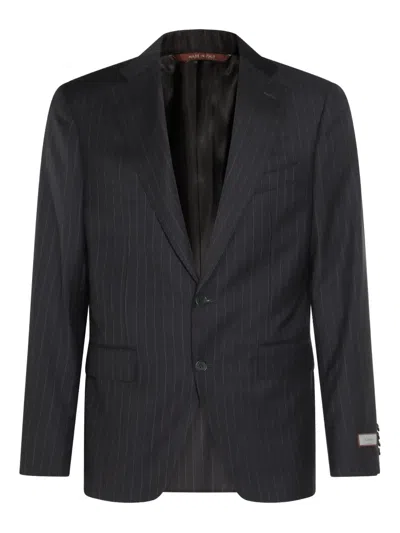 Canali Pinstripe Wool Suit In Black