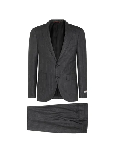 Canali Pinstriped Wool Suit In Grey