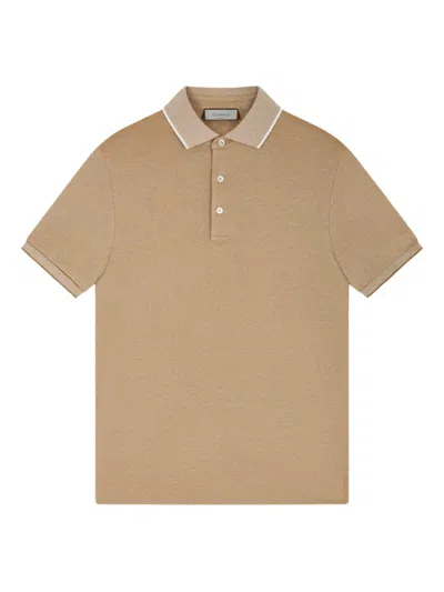 Canali Piqué Contrast-trim Polo Shirt In Brown