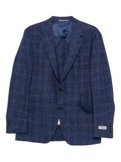 Canali Plaid Buttoned Blazer In Blue