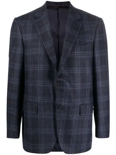 Canali Single-breasted Plaid Blazer In Blue