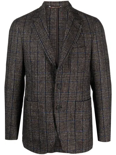 Canali Plaid-check Single-breasted Blazer In Braun