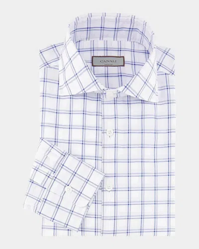 Canali Plaid Cotton Sport Shirt In Blue