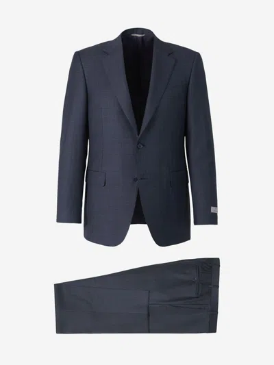 Canali Plaid Motif Suit In Midnight Blue