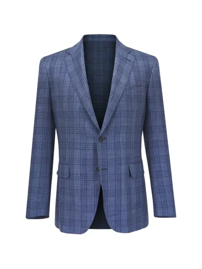 Canali Plaid Notched Lapel Blazer In Blue