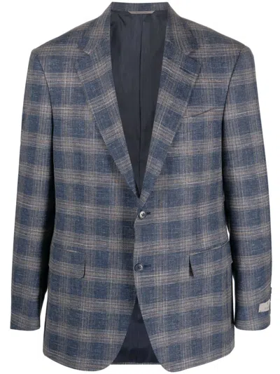 Canali Plaid-pattern Single-breasted Blazer In Gray