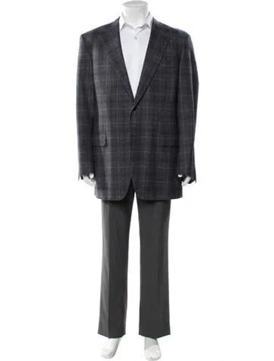 Pre-owned Canali Plaid Print Blazer In Blue