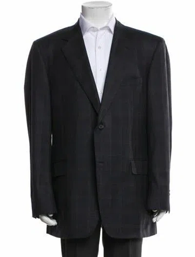 Pre-owned Canali Plaid Print Blazer In Blue