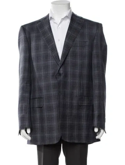 Pre-owned Canali Plaid Print Blazer In Blue
