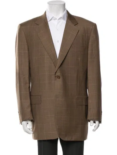 Pre-owned Canali Plaid Print Blazer In Brown