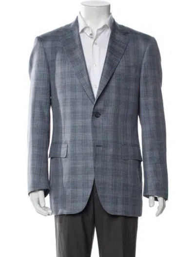 Pre-owned Canali Plaid Print Coat In Blue