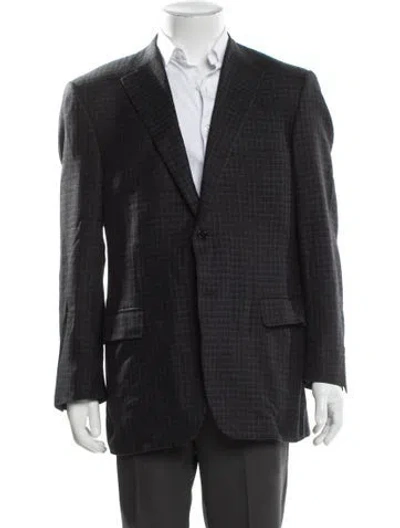 Pre-owned Canali Plaid Print Coat In Gray