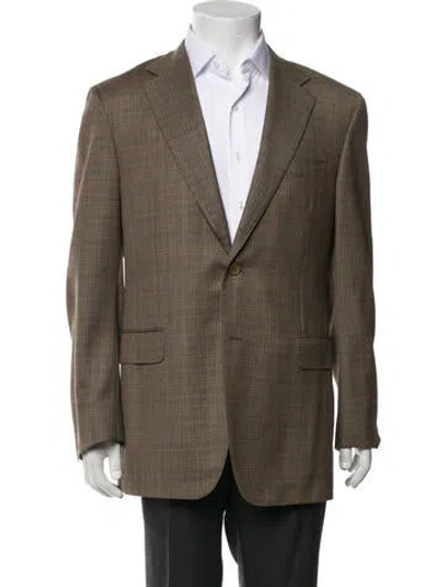 Pre-owned Canali Plaid Print Jacket In Green