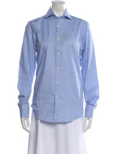 Pre-owned Canali Plaid Print Long Sleeve Button-up Top In Blue