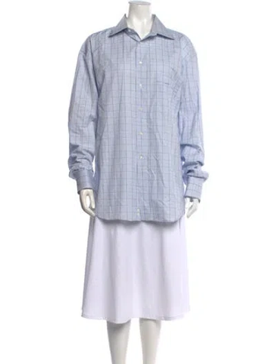 Pre-owned Canali Plaid Print Long Sleeve Button-up Top In Blue