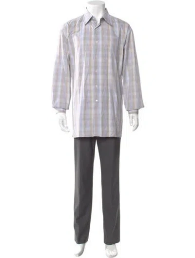 Pre-owned Canali Plaid Print Long Sleeve Dress Shirt In Blue