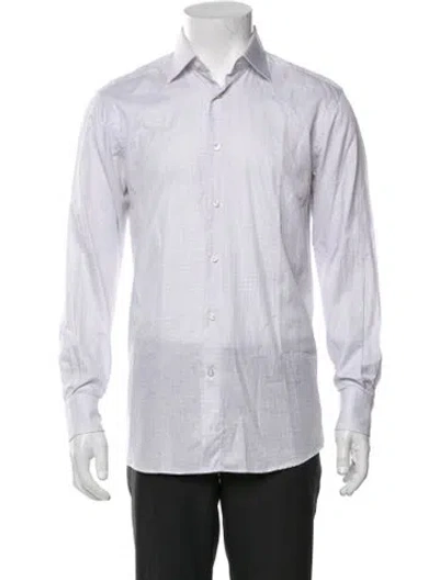Pre-owned Canali Plaid Print Long Sleeve Dress Shirt In Gray