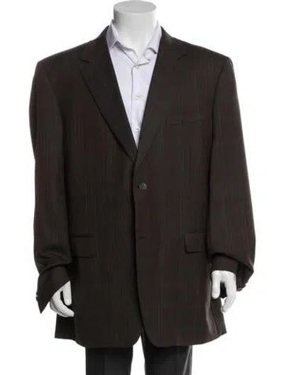 Pre-owned Canali Plaid Print Overcoat In Brown