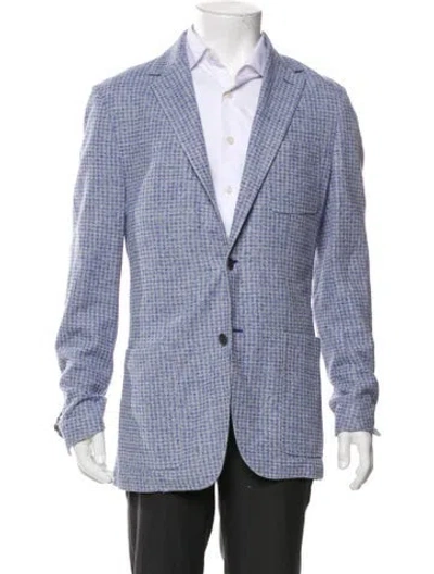 Pre-owned Canali Plaid Print Peacoat In Blue