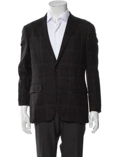Pre-owned Canali Plaid Print Peacoat In Gray