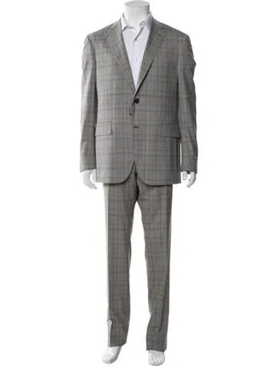 Pre-owned Canali Plaid Print Two-piece Blazer In Gray