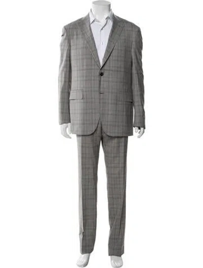 Pre-owned Canali Plaid Print Two-piece Blazer In Gray
