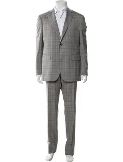Pre-owned Canali Plaid Print Two-piece Blazer In Grey
