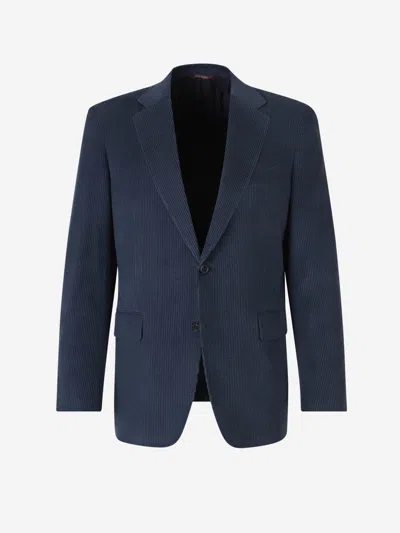 Canali Plain Corduroy American In Navy Blue