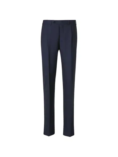 Canali Pleated Wool Trousers In Blue