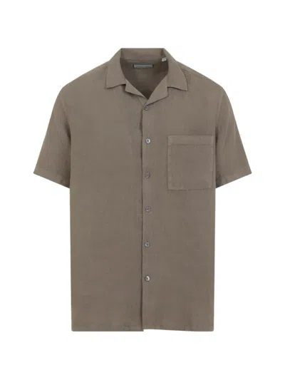 Canali Short-sleeved Linen Shirt In Brown
