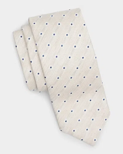 Canali Polka Dot Silk Tie In White