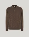 Canali Polo À Boutons Avec Texture En Losange Sur Le Devant Et Fausses Coudières, Manches Et Au Dos En Jers In Brown