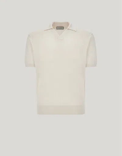 Canali Polo À Col Ouvert Et Manches Courtes En Jersey De Coton Et De Soie Couleur Crème In Neutral