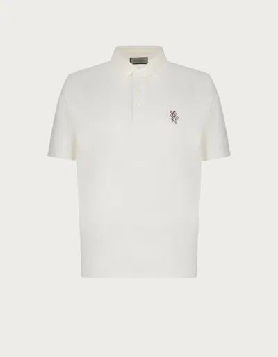 Canali Polo Blanc En Coton Doux Avec Broderie In White