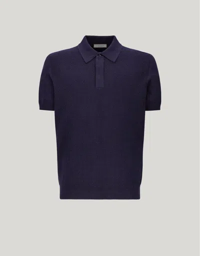 Canali Polo Bleu En Coton Micro-structuré In Blue