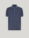 Canali Polo Boutonné À Manches Courtes En Piqué De Soie Mélangée. Bleu Avio In Blue