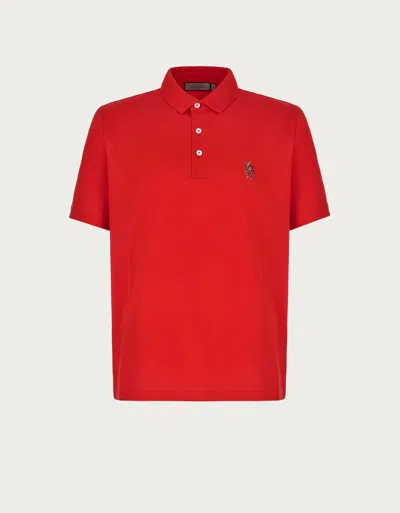 Canali Polo En Coton Doux Avec Broderie Rouge In Red