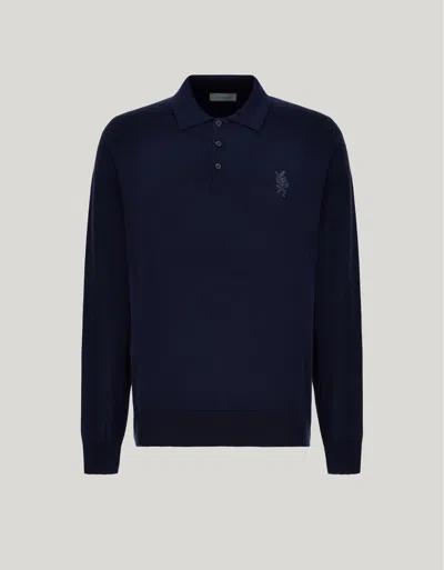 Canali Polo En Polycoton Avec Broderie Bleu Marine In Blue