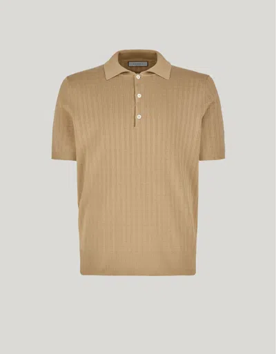 Canali Polo En Soie Et Coton Ocre In Brown