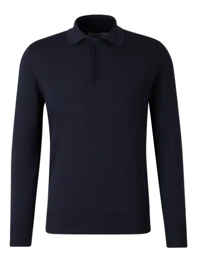 Canali Polo-neck Long-sleeve Sweater In Blue
