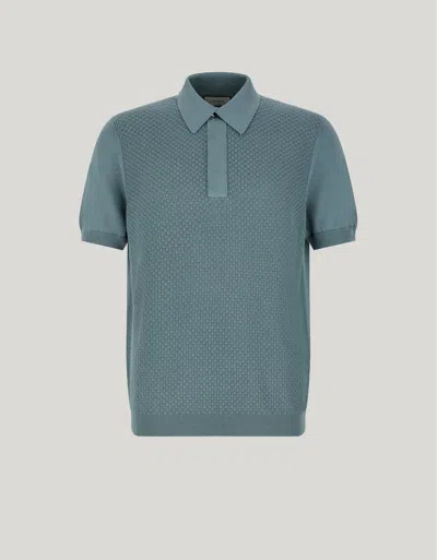 Canali Polo Vert En Coton Micro-structuré In Blue